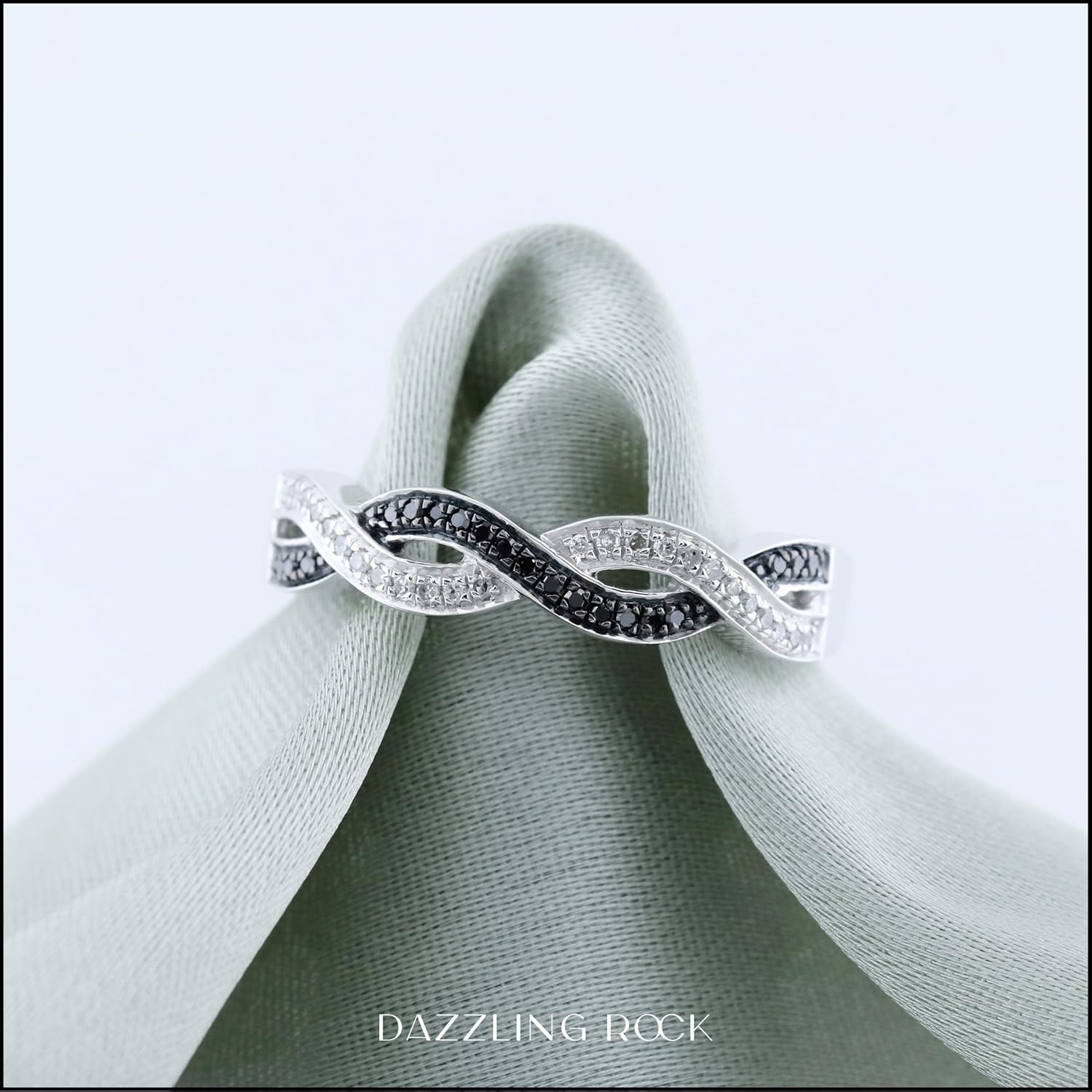 Dazzlingrock Collection 0.15 Ctw Round Black & White Natural Diamond Criss Cross Stackable Ring for Women in 925 Sterling Silver - Image 3