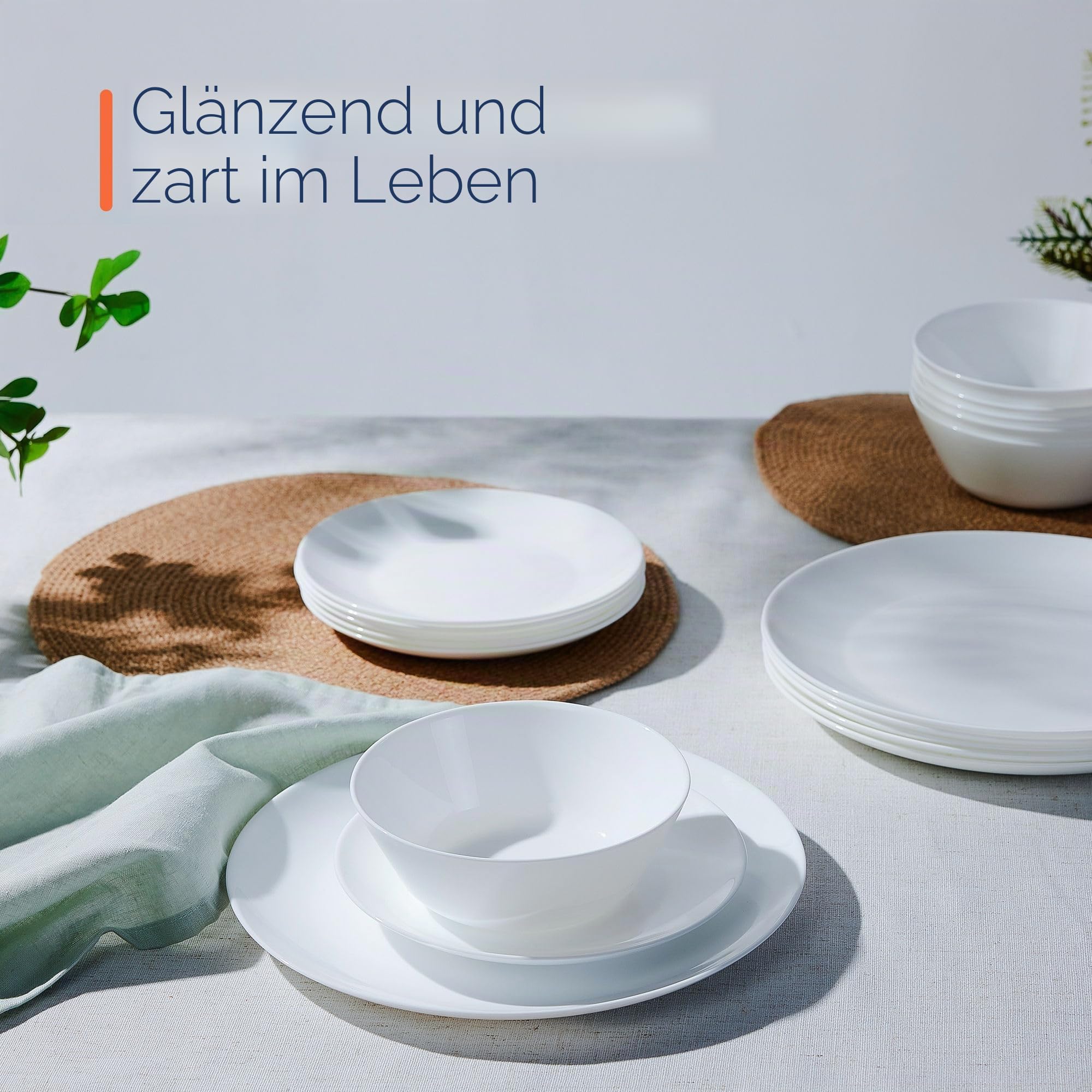 LaGlint 18-teiliges Geschirrset aus Opalglas, Teller & Schalen, Weiß | Kombiservice für 6 Personen, spülmaschinen- und mikrowellengeeignet, kratzfeste Oberfläche für den täglichen Gebrauch