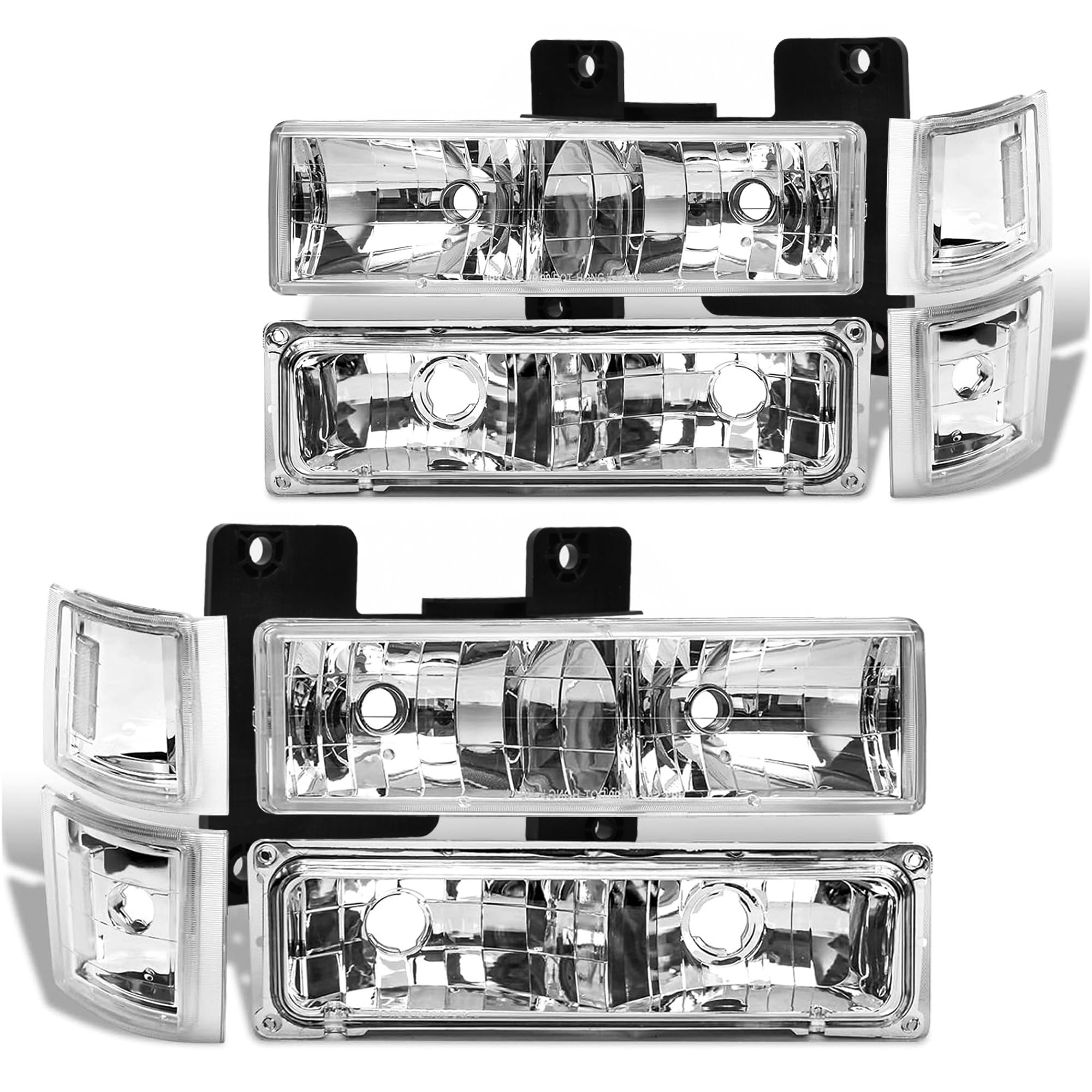 Photo 1 of Headlight Assembly Compatible with 1994 1995 1996 1997 1998 Chevy C/K 1500 2500 3500 Silverado, For 95-99 Tahoe Suburban Replacement Headlamp, Chrome Housing Clear Reflector