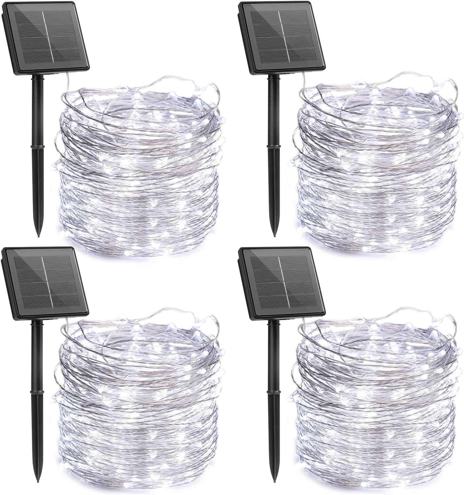 Extra-Long Solar String Lights Outdoor, 4 Pack Each 72Ft 200LED Solar Fairy Lights with 8 Light Modes, Waterproof Copper Wire Lights for Christmas Garden Patio Tree Wedding Party Decor (Pure White)