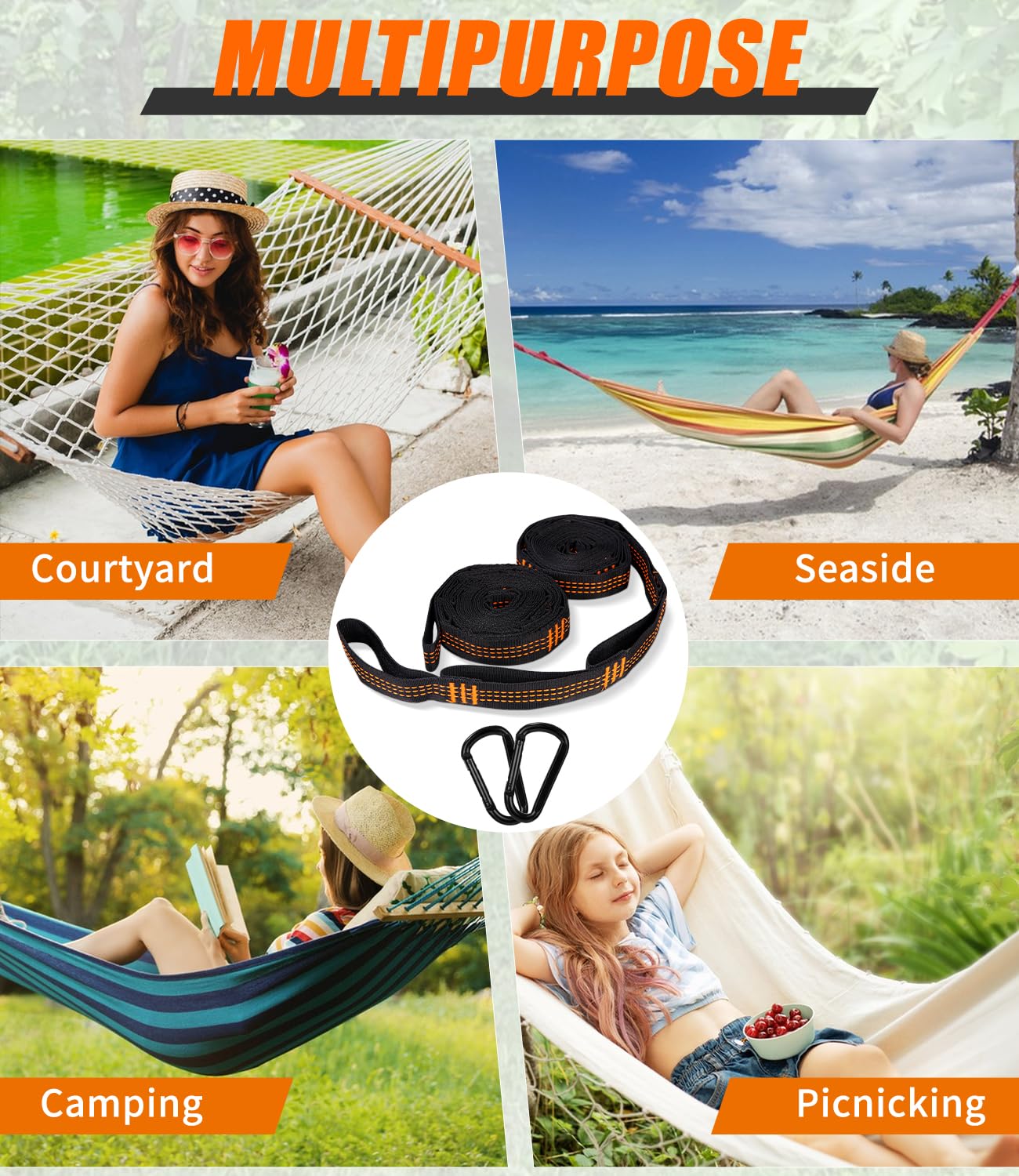 Kitnvy Sangle Haac, 2 X 150 C Sangle Balancoire Arbre Avec Ousquetons Et Anneaux En D, 2