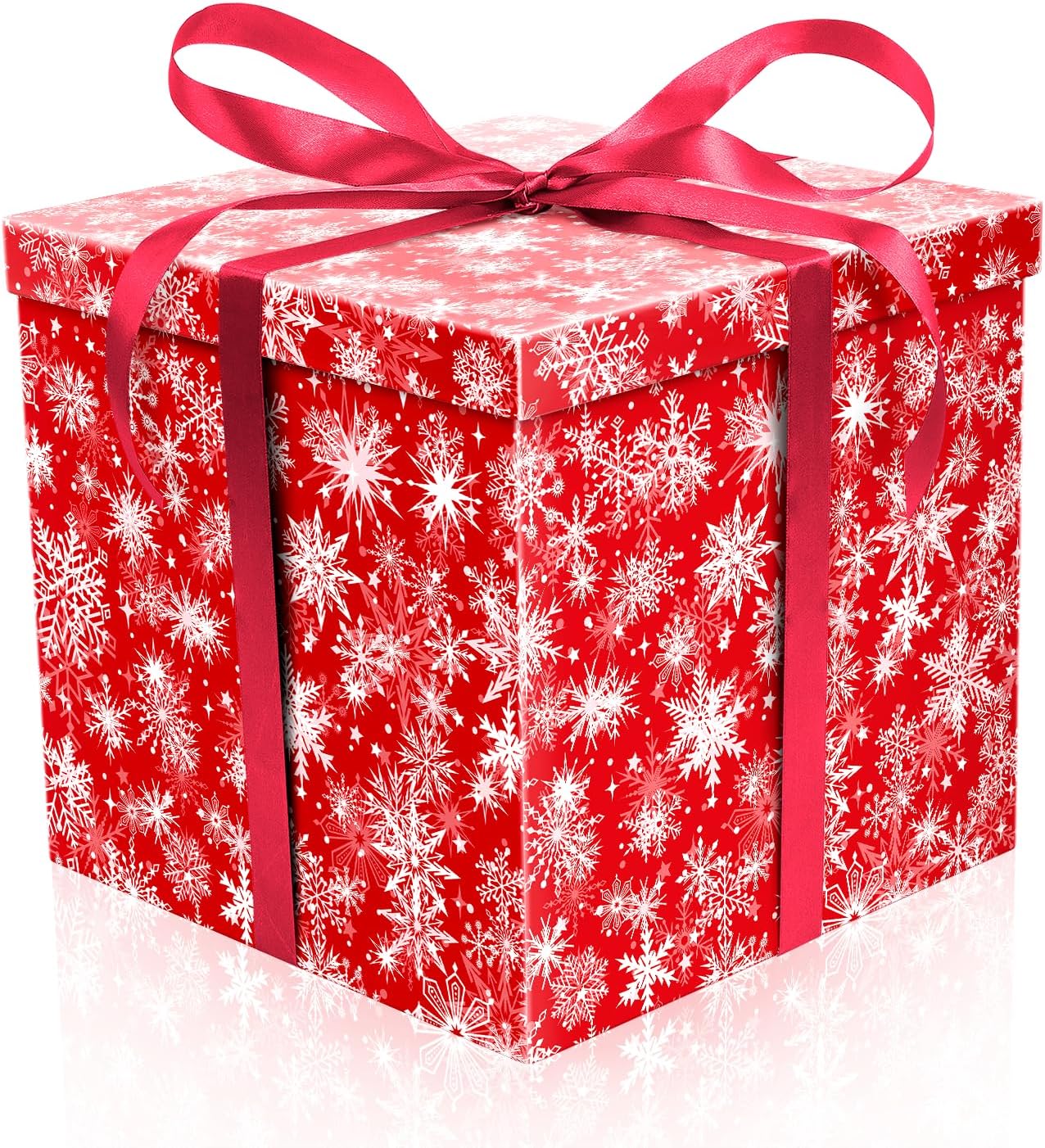 ysmile Christmas Gift Box with Lid Ribbon Paper Filler for Kid Adult Present Square Holiday Xmas Gift Wrapping 11.8 Large - Snowflake Red Christmas Box A (11.8 Inch)