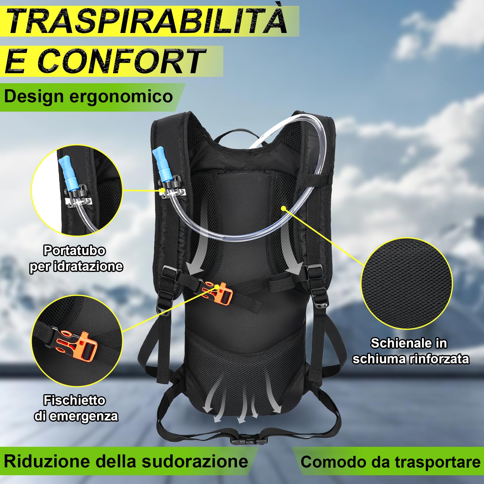 LOCAL LION Zaino MTB, Zaino Bicicletta 10L con Cappuccio Impermeabile e Copricasco, Zaini Ciclismo Leggero, Zainetti Mountain Bike Traspirante Uomo Donna per Sciare Enduro Trail Running Moto Trekking