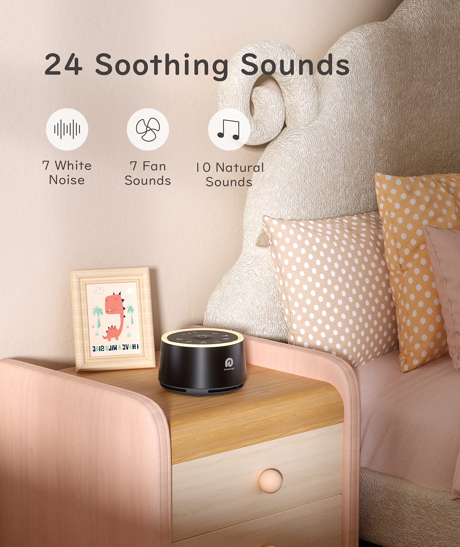 Dreamegg Machine à bruit de sommeil pour bébé enfant adulte 24 HIFI Thérapie naturelle veilleuse minuteur fonction mémoire portable