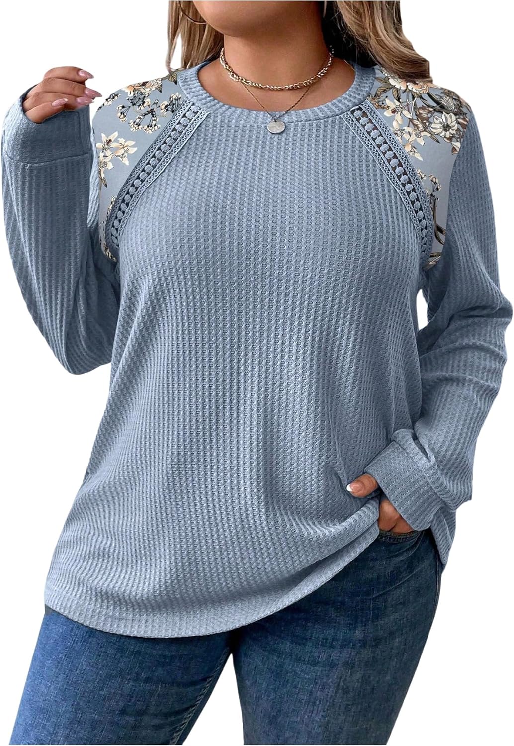 SOLY HUX Plus Size Tops for Women Long Sleeve Fall Floral Tunic Tops Casual Shirts Lightweight Sweaters