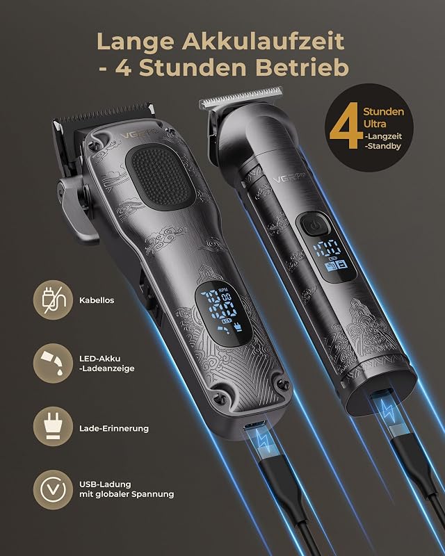 VGR Profi férfi hajvágó trimmer vezeték nélküli elektromos hajnyírógép szett szürke csomagolódobozban