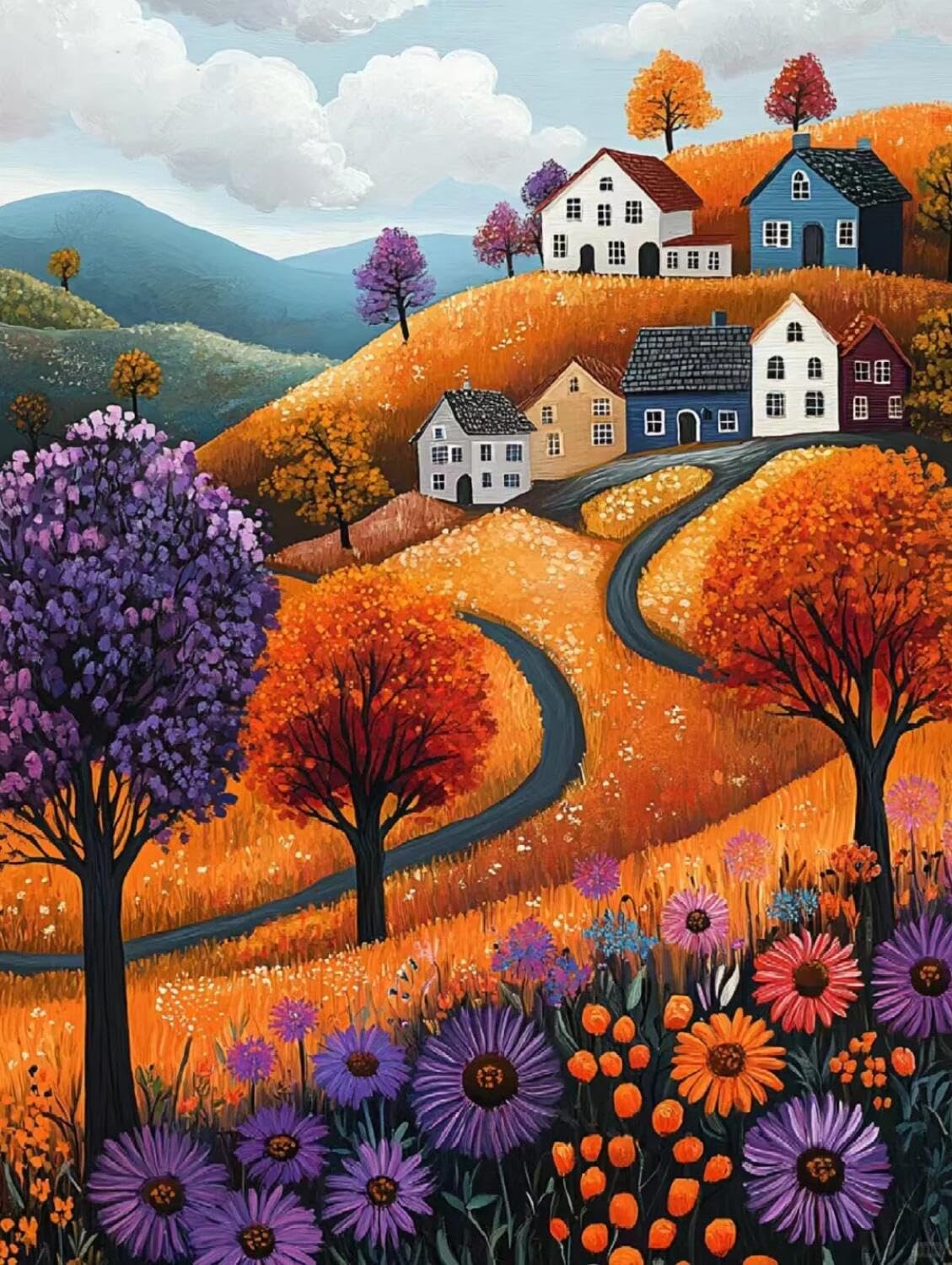 Rqwybcaxn Embroidery Beads Kit Flowers and Houses 40x50cm