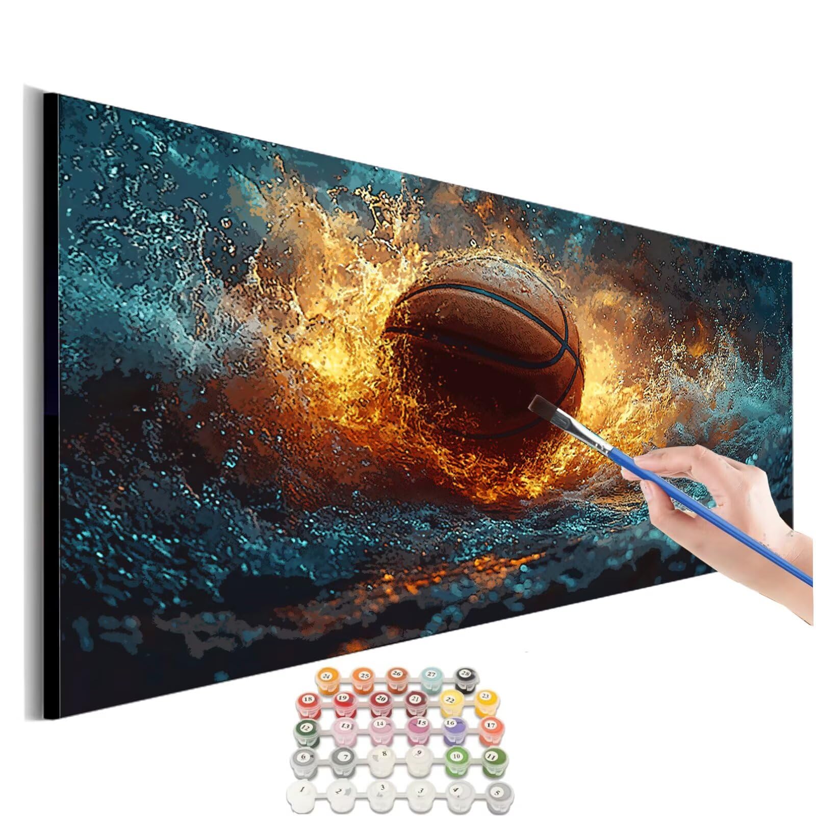 Peinture Numero Adulte Basket-ball Peinture Par NuméRos Grand Format Eau Loisirs CréAtifs Adultes Enfant DIY NuméRo D'Art Complet Kit DéButants ,Cadeau GarçOns Filles 3+ Ans, Sans Cadre 100x200cm M-89