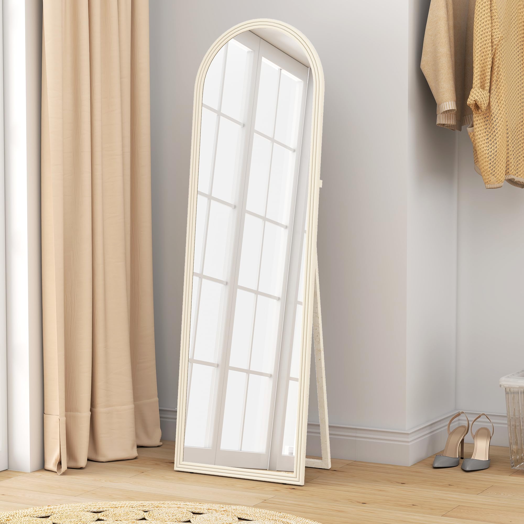 HOMCOM Bogen Ganzkörperspiegel 160 x 50 cm Standspiegel zum Stehen Weiß | Mit Steinoptik, Wandspiegel, zum Anlehnen, Spiegel für Wohnzimmer, Schlafzimmer, Flur