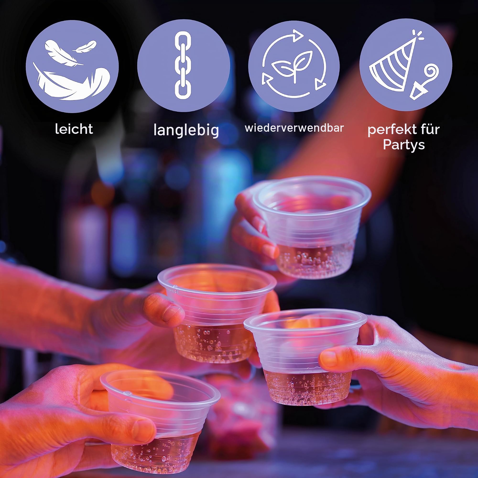 MATANA 100 Bomb Schnapsgläser aus Kunststoff, Flying Hirsch Gläser (100ml) – Shotgläser, Shot Becher, Schnapsbecher, Plastikbecher - Party Zubehör - Stabil & Mehrweg