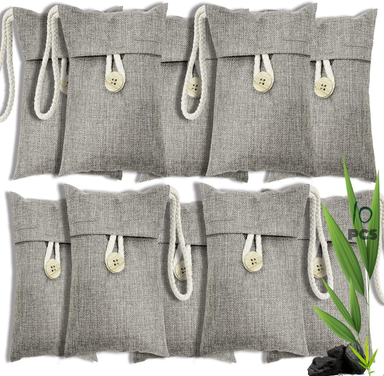 Bamboo Charcoal Bags, Odour Eliminator, Car Air Fresheners, Activated Charcoal Air purifying Bags for Home, Bedroom, Fridge, Wardrobe, Car, Kitchens and Office (10 Pieces*100g)