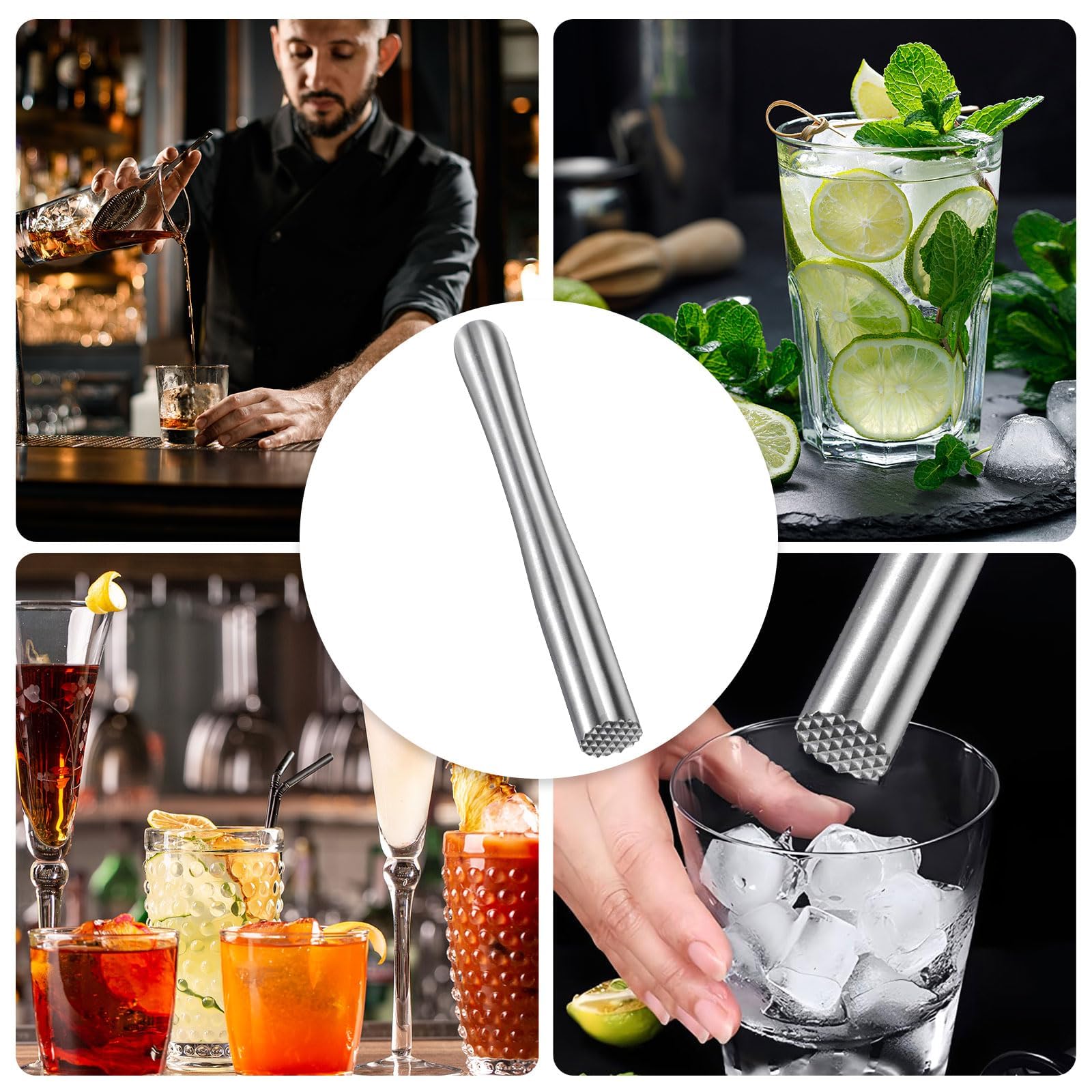 Pestello da cocktail, pestello Caipirinha per cocktail, pestello, muddler per schiacciare lime, utilizzato per fare cocktail, mojitos, succhi di frutta (22,5 cm)