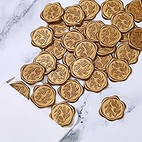 Vista 3 de UNIQOOO Calcomanías de sello de cera, calcomanías de sello de invitación de boda de rama de olivo, 50 calcomanías autoadhesivas de oro antiguo