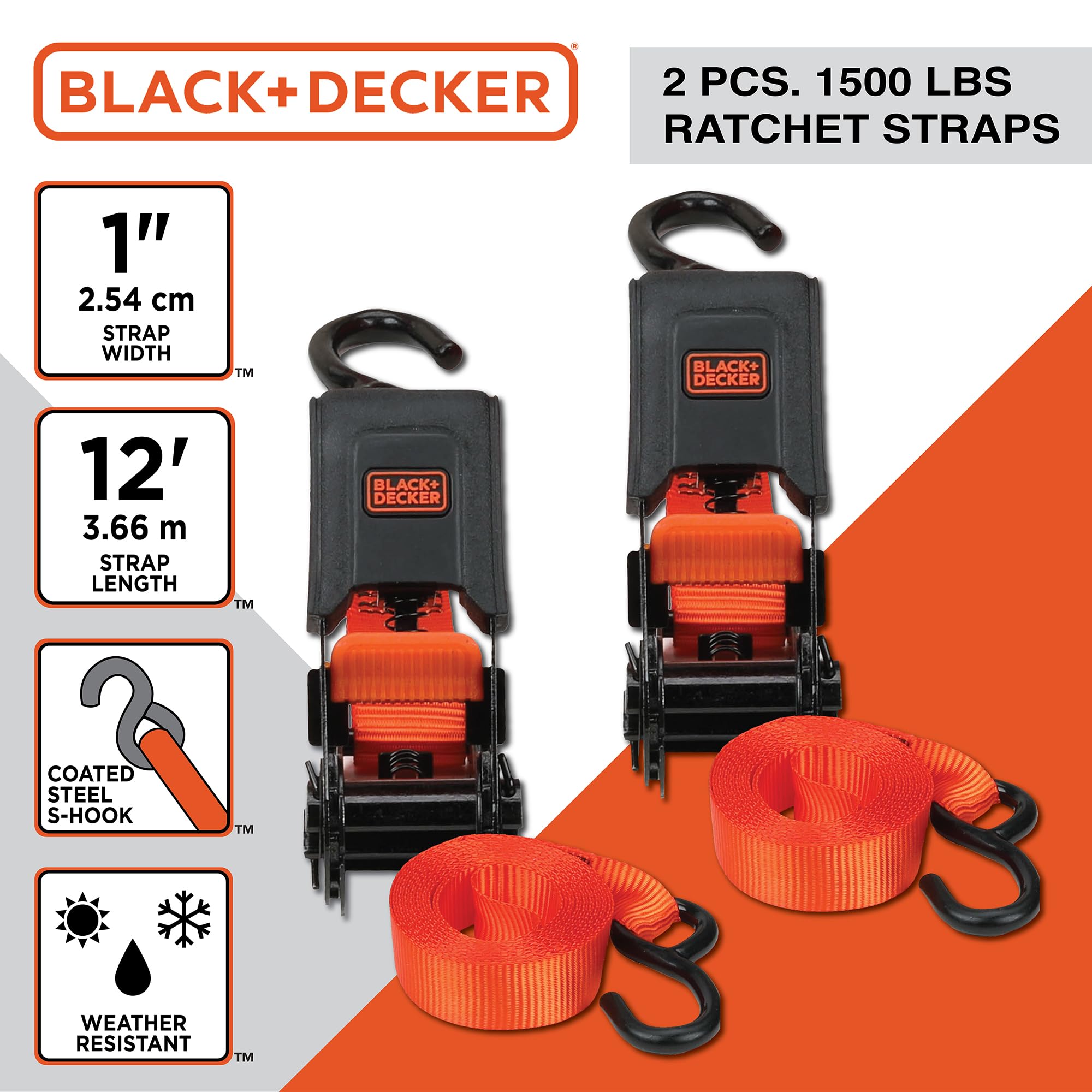 Black+Decker Kit de 8 Sangles à cliquet et Boucle Souple