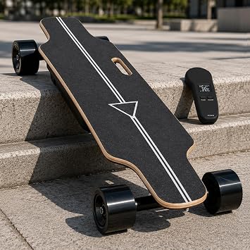 Electric Skateboard for Adults, 350W Electric Longboard Skateboard with Remote, 4 Speeds, 15km Range, Lightweight Design, 7-Ply Maple Deck, PU Wheels for City, Campus and Commuting