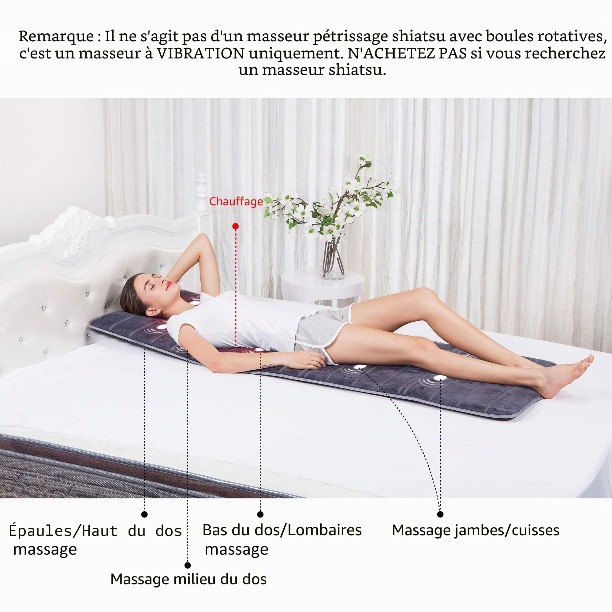 COMFIER Tapis de massage électrique chauffant pour tout le corps, 10 moteurs de vibration, 2 coussins chauffants, 5 modes de massage et 3 niveaux d’intensité, cadeau pour papa et maman