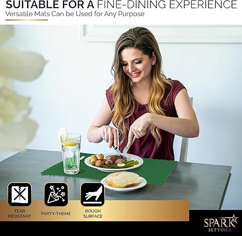 Miniatura 6 de Mantel individual de papel desechable, manteles individuales verdes con bordes festoneados, mantel individual de papel duradero para decoración de