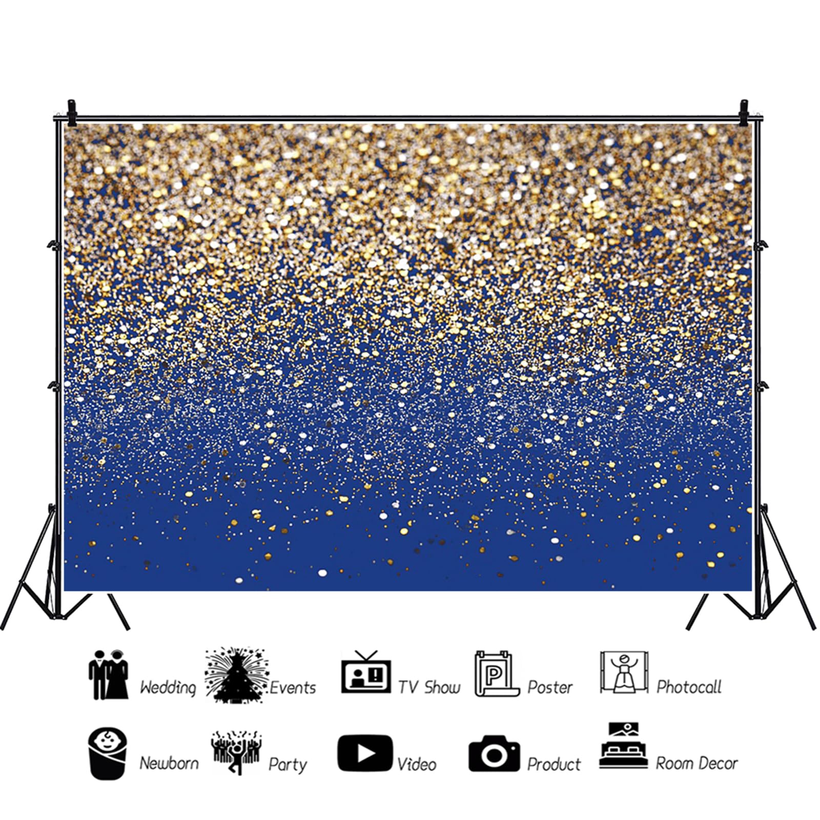 Toile de Fond Photo de Bleu Or 3x2.5m, Paillettes d'or Particules Bleu Rêve Fond de Photographie pour Anniversaire Mariage Graduation Balle Fête Décoration Bannière Accessoires de Studio
