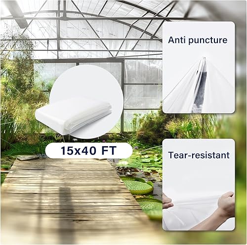 Miniatura 2 de Lámina de plástico para invernadero, 6 mil de grosor de 15 x 40 pies, película de plástico transparente para invernaderos, cubierta de plástico para