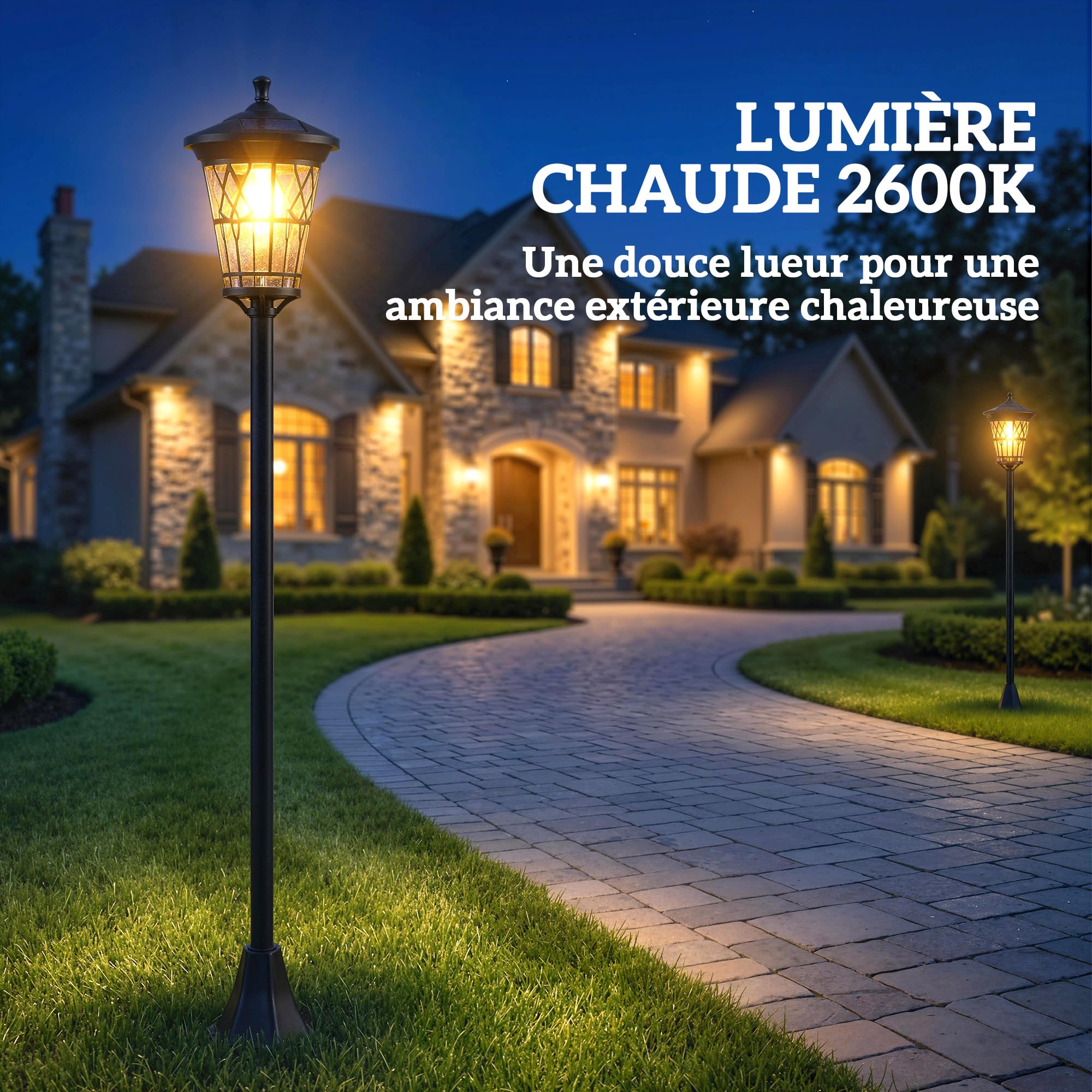 Outsunny Lampadaires Solaires Extérieurs Lot de 2 Réglables 1,86 m Noir