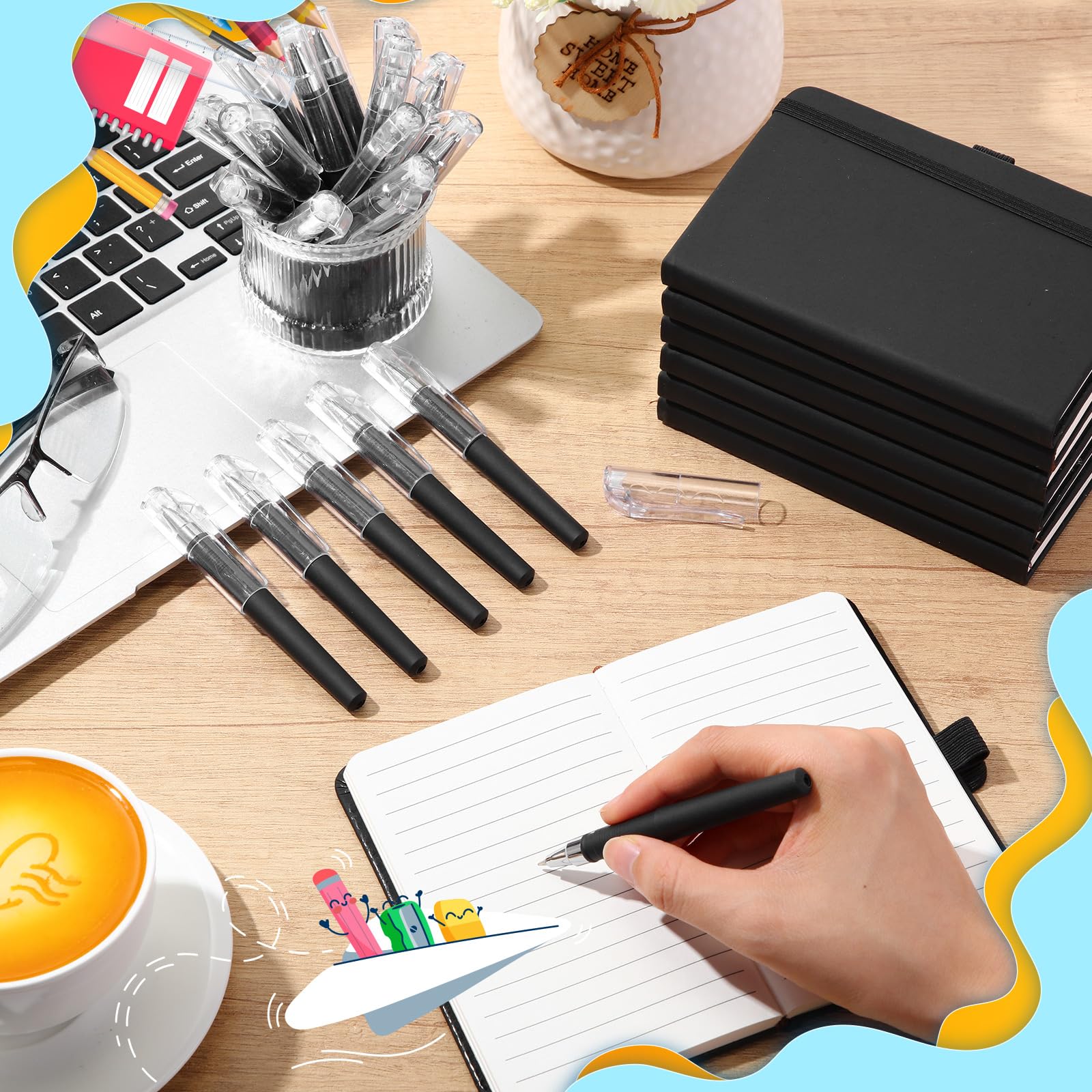 Sayglossy 50 Pack Pocket Small Notebook Journals with Pen 5.6'' x 3.7'' Mini Journaling Notepads A6 Ruled Journals Hardcover Lined Notebook Bulk with Pen Holder for Office School Memo(Black)