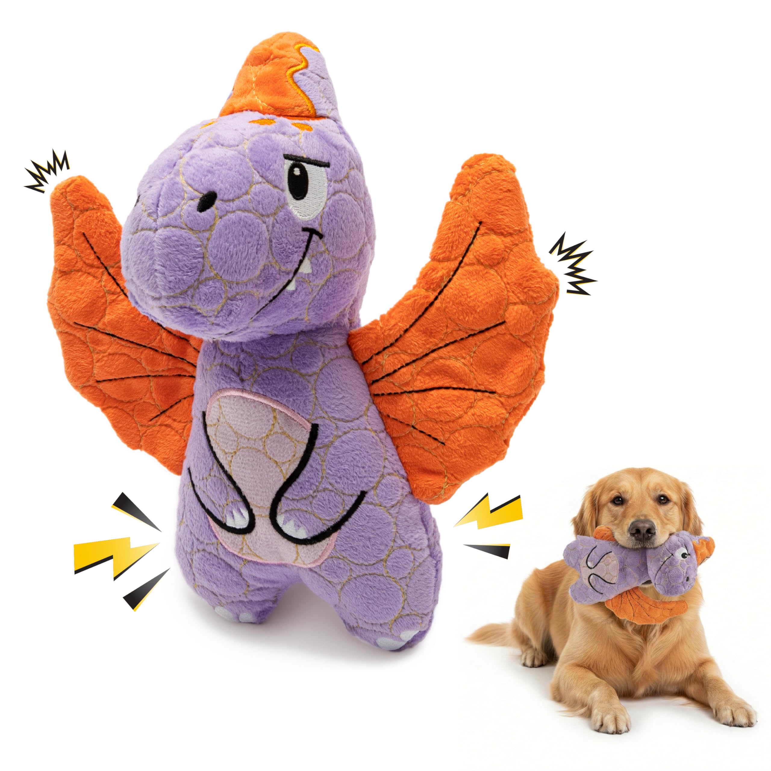 Bite Force - Durable & Strong Dog Toy Purple Dino with Squeaker, Kevlar-Reinforced for Aggressive chewers. โ image 1