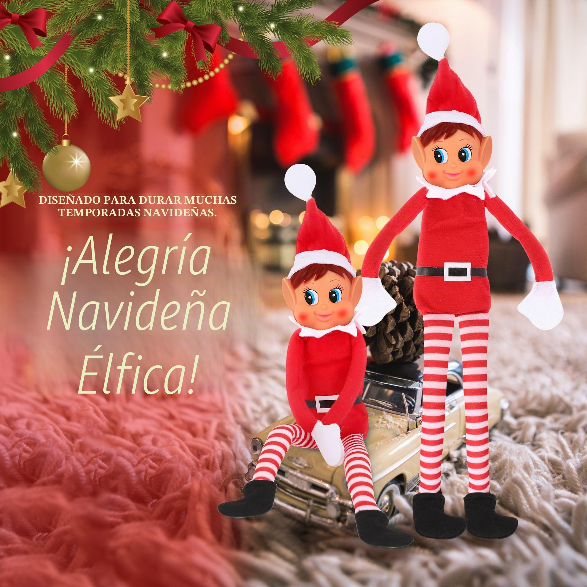 Encantadora niña elfa roja de Cuerpo Largo con Cara de Vinilo con Sombrero - 30 cm (1 Unidad) - Juguete de Peluche decoración navideña y Regalo