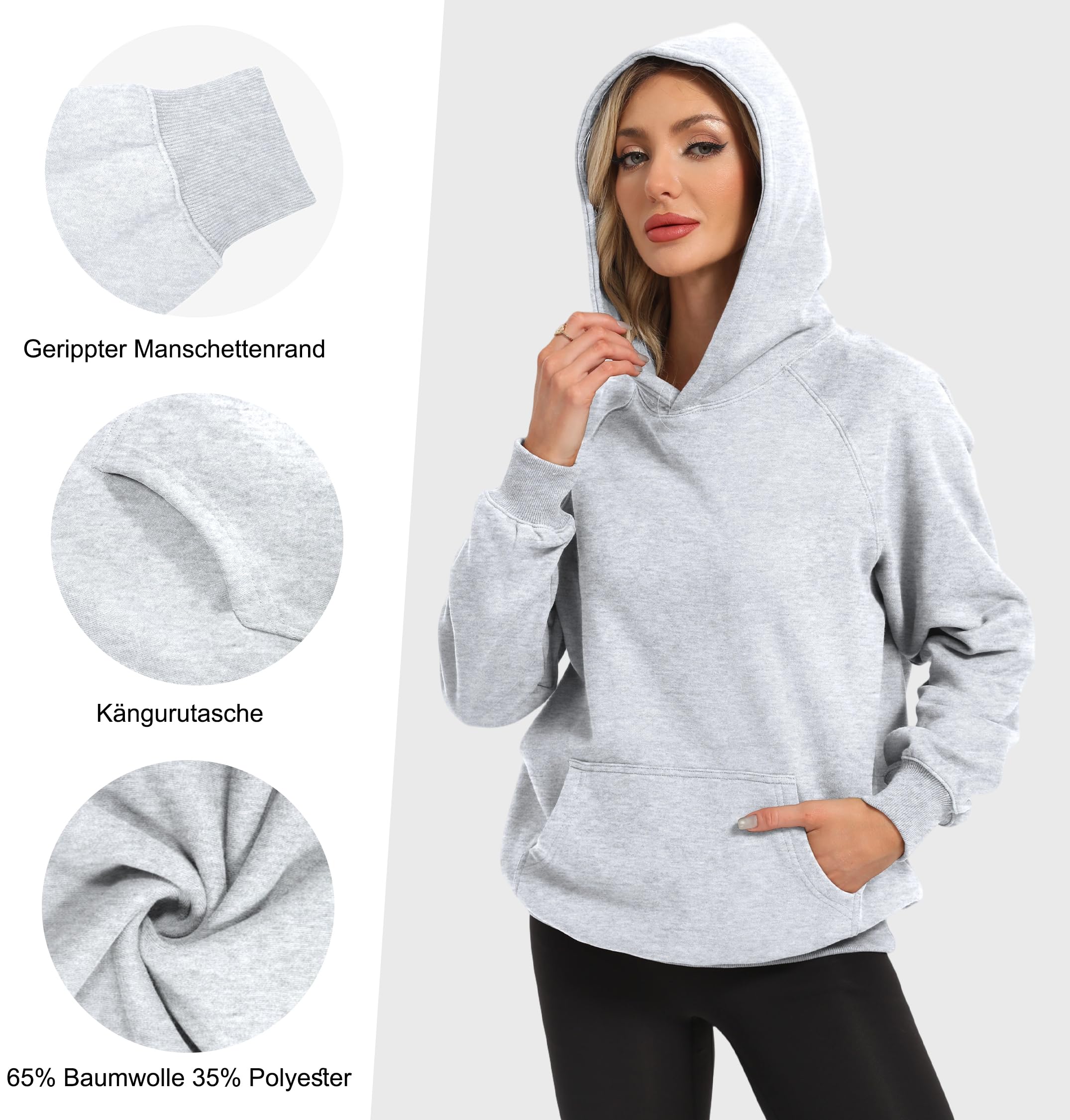 Timuspo Damska bluza z kapturem, luźna, wygodna, bawełniana, casualowa, jednokolorowa, podstawowa, z długim rękawem, bluza z kapturem, jesienna