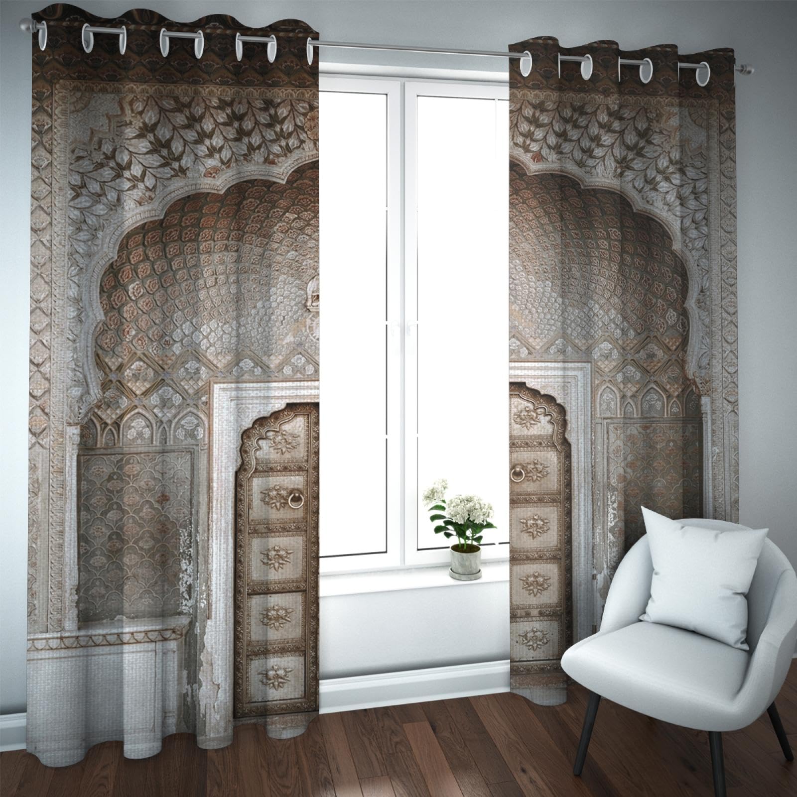 LEFEDA Cortinas Opacas marroquíes Puerta Retro Patrón geométrico Puerta Entrada Diseño Cortinas de Ventana aisladas para Sala de Estar Dormitorio 2 Panel 260x140cm