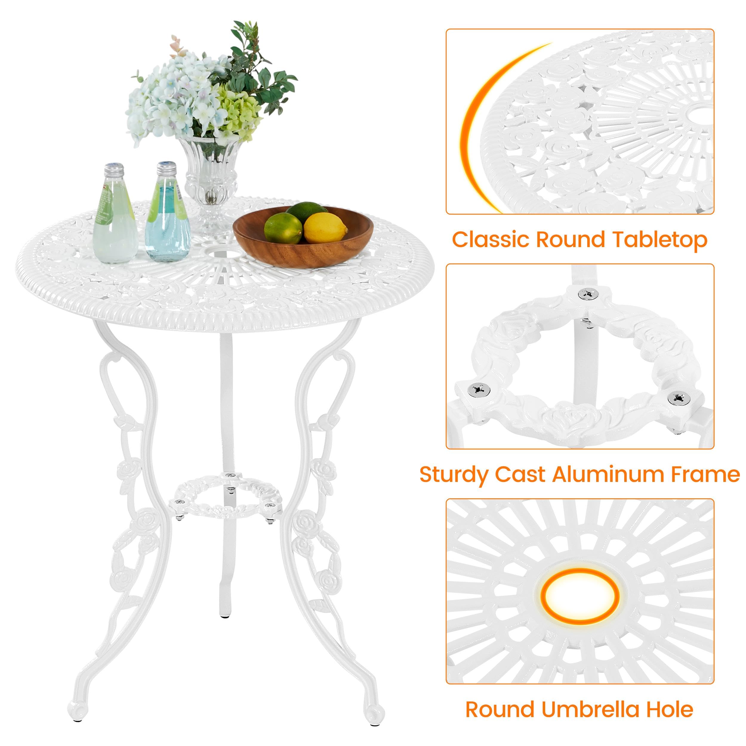 Yaheetech Conjunto de Mesa y Sillas Exterior Vintage Juegos de Muebles de Jardín de Aluminio Una Mesa con Dos Sillas para Balcón Blanco