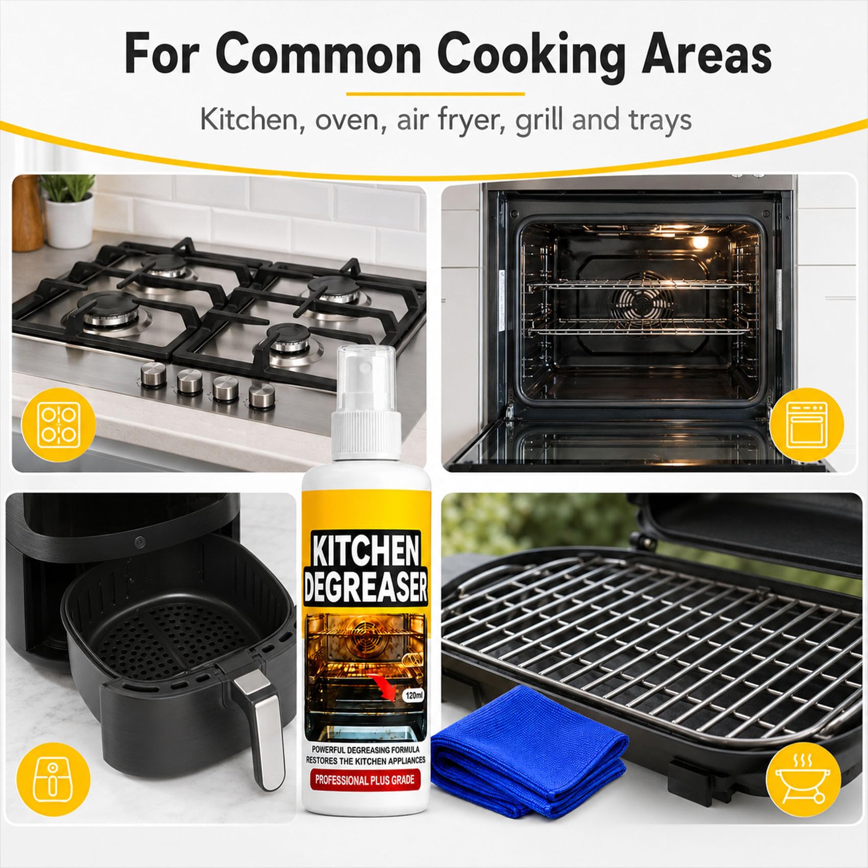 Kitchen Degreaser Spray, Grill Degreaser for BBQ Grates, Oven, Air Fryer and Greasy Kitchen Surfaces (2pcs)