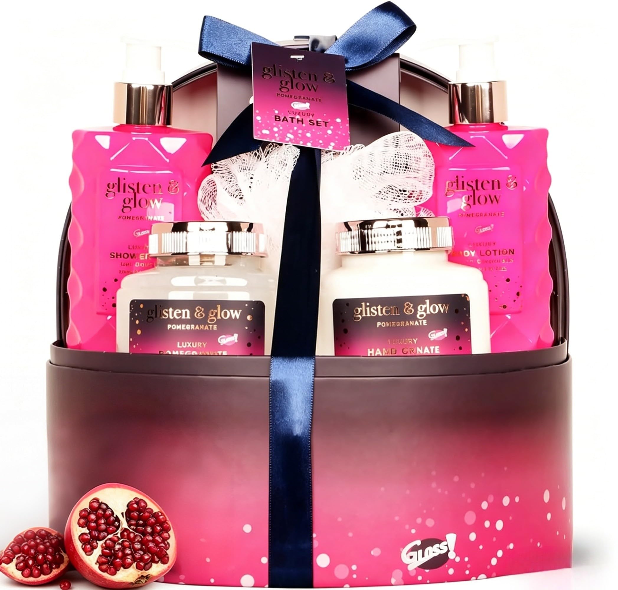 GLOSS! | Pudełko na prezent dla kobiet | Produkty do kąpieli | Perfumy granatowe| Kosz na kosmetyki, pielęgnacja i dobre samopoczucie | Oryginalny pomysł na prezent dla kobiet, na urodziny, Dzień