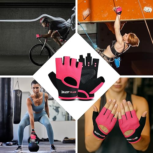Miniatura 8 de BEAST RAGE Guantes de entrenamiento para hombres y mujeres, guantes de gimnasio sin dedos con protección de la palma, transpirables y ligeros para