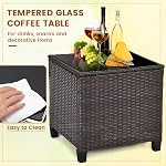 ORALNER 3 Pieces Wicker Patio Furniture Set, Outdoor Conversation Set Rattan Chairs with Soft Cushions, Glass Coffee Table, Bistro Set for Front Porch Balcony Garden Deck Poolside (Navy Blue)