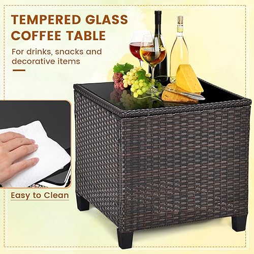 Miniatura 4 de ORALNER Juego de muebles de patio de 3 piezas, juego de conversación de mimbre para exteriores, sillas de ratán con cojines, mesa de centro de