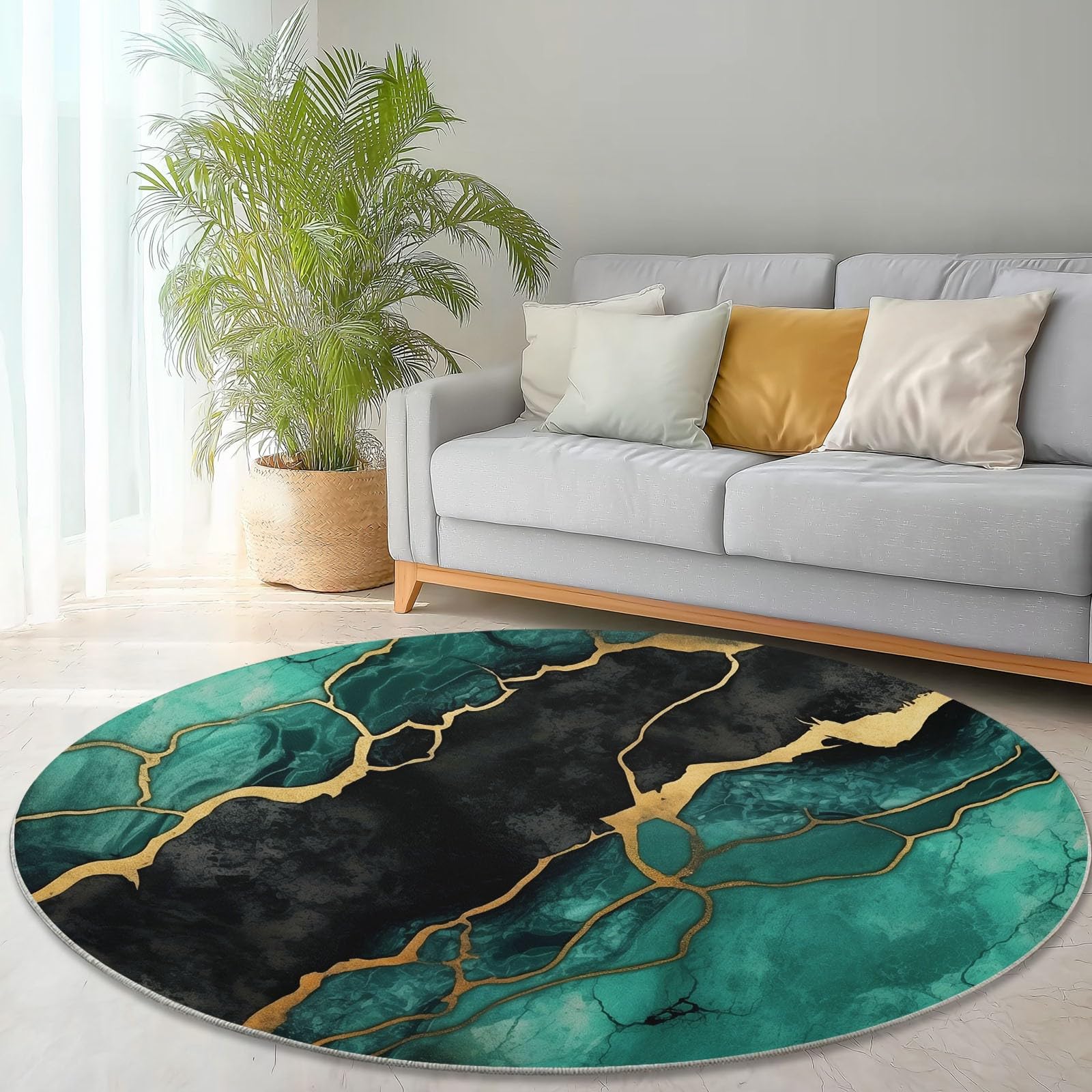 Tapis aquarelle luxe texture marbre imprimé rond 120 cm pour chambre