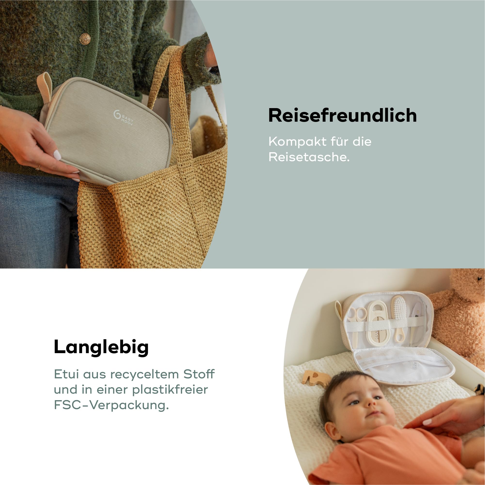 Babymoov Babypflege-Set - Kompakt & praktisch, Ab der Geburt, 9 wichtige Accessoires, darunter Haarbürste, digitales Thermometer, Badethermometer, kleiner Nagelknipser, Nagelschere, Nagelfeile, Sand