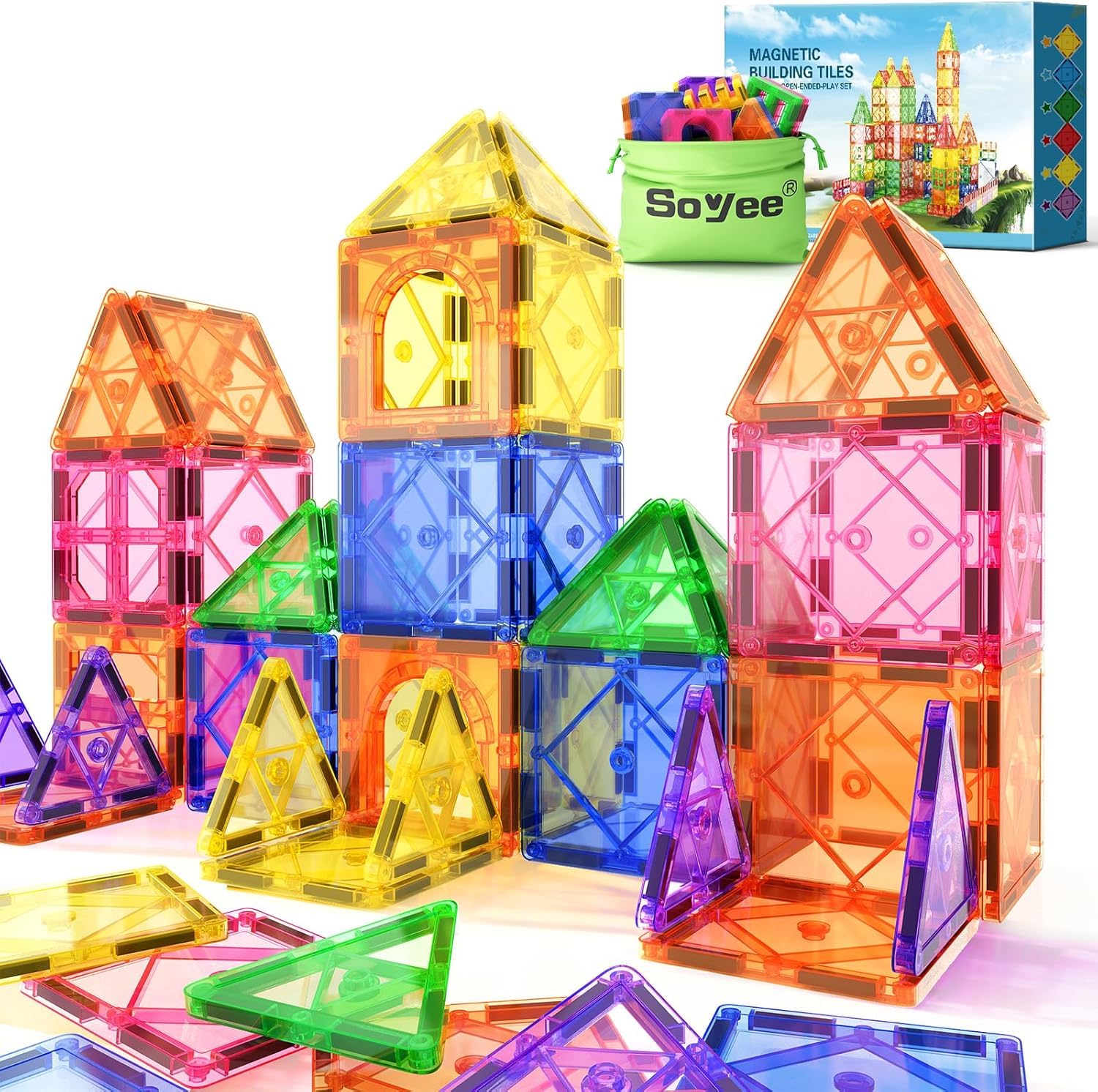 Soyee Magnetic Tiles Toddler Toys Magnetic Building Blocks for Kids Ages 3-12 STEM Educational Toys for Girls & Boys Sensory Play for Preschool Learning Birthday Chritmas Gifts