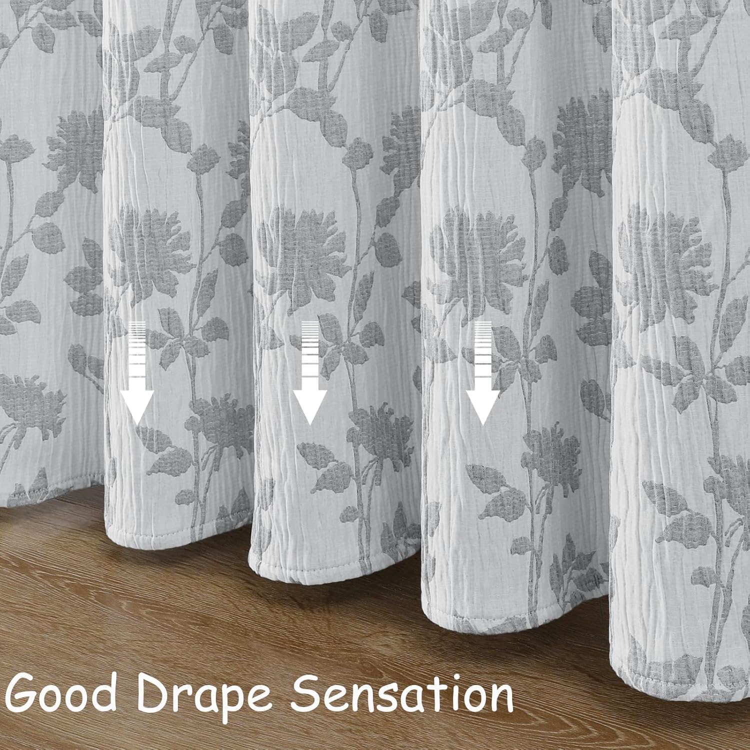OVZME Grey Flower Boho Shower Curtain for Bathroom 72 Inch Length, Crinkled Soft Fabric, Heavy Duty Hotel Quality Bathroom Shower Curtain, Machine Washable Bath Decor, 72Wx72L Inches
