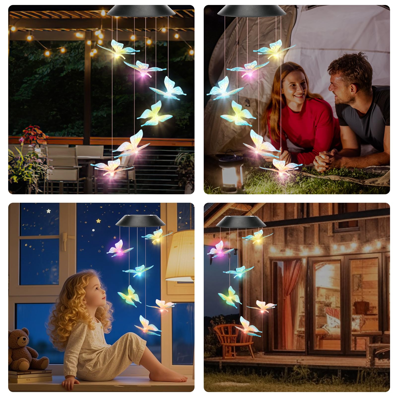 Sprifityy Campanelli Eolici Solare,Luce Solare a LED Cambia Colore,Luci Solare Colorate Farfalla Trasparente,per Regalo Natale,Giardino,Patio,Balcone,Tarrazza,Regalo Mamma