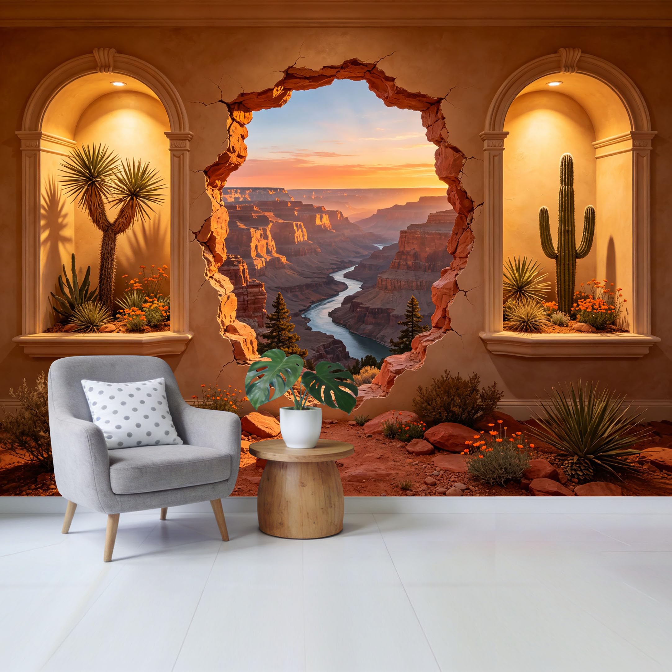 Removable Self Adhesive Fabric Mural， Grand Canyon Desert Landscape Custom Size Wall Covering， UV Protected Waterproof Washable Wall Decor for Living Room Bedroom Bathroom