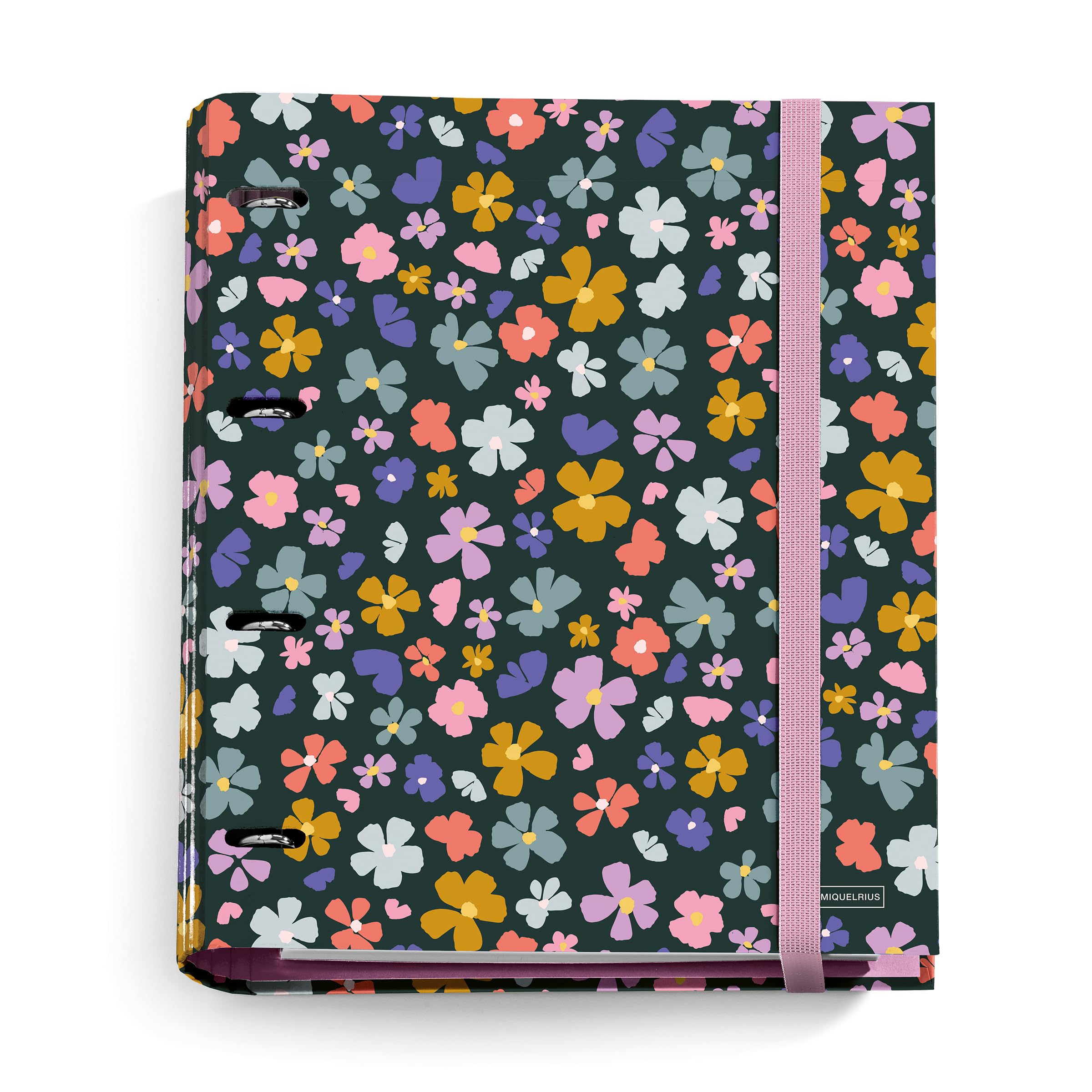 Miquelrius - Carpeblock, 4-Ring Binder Type D with Refill of 100 Squared Sheets of 5x5 mm in 4 Different Colors for Sorting, Rigid Covers, A4 Folder with Rubber Closure