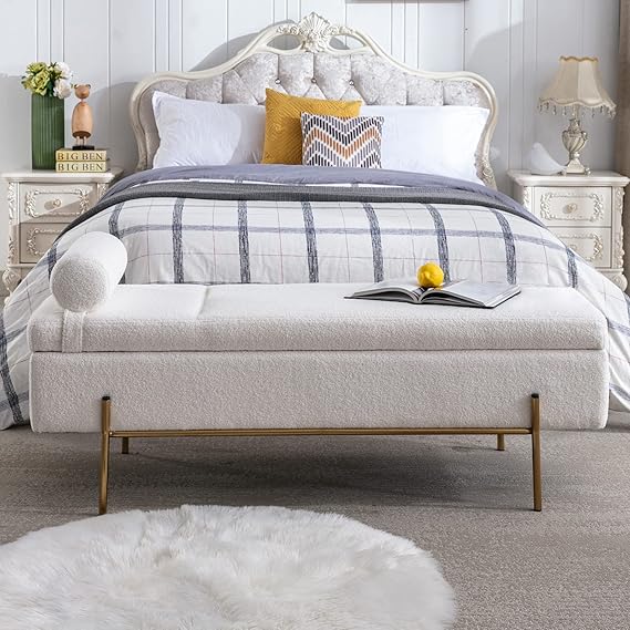 QUINJAY Storage Bench for Bedroom End of Bed, Faux Fur