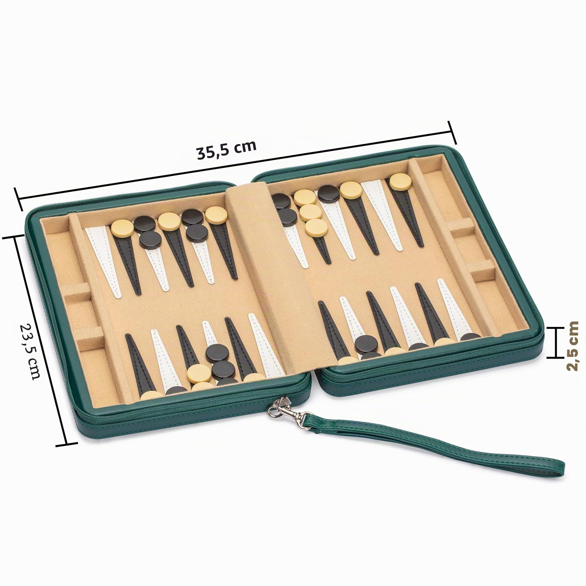 Yellow Mountain Imports Ensemble de Jeu de Mini Backgammon de Voyage, Izmir - Pions magnétiques et Plateau de 23,5 cm dans Un étui en Similicuir élégant