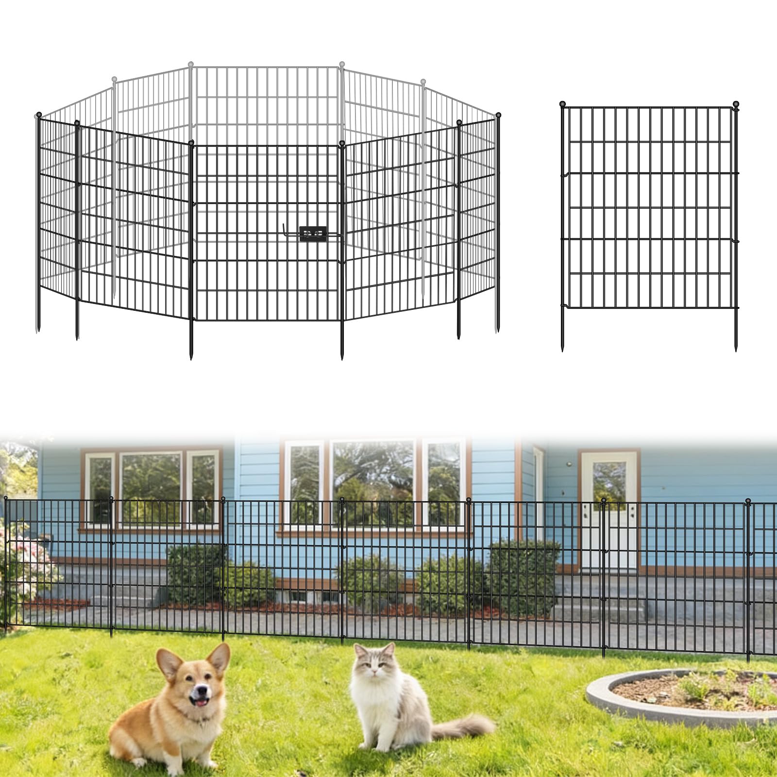 Dekorative Gartenzaun 81CM * 71 CM * 5 Stücke Metall Steckzaun, Keine Graben Tier Barriere Fechten, Haustier Zaun Gitterzaun Set Beetzaun Grenze für Kaninchen Hund