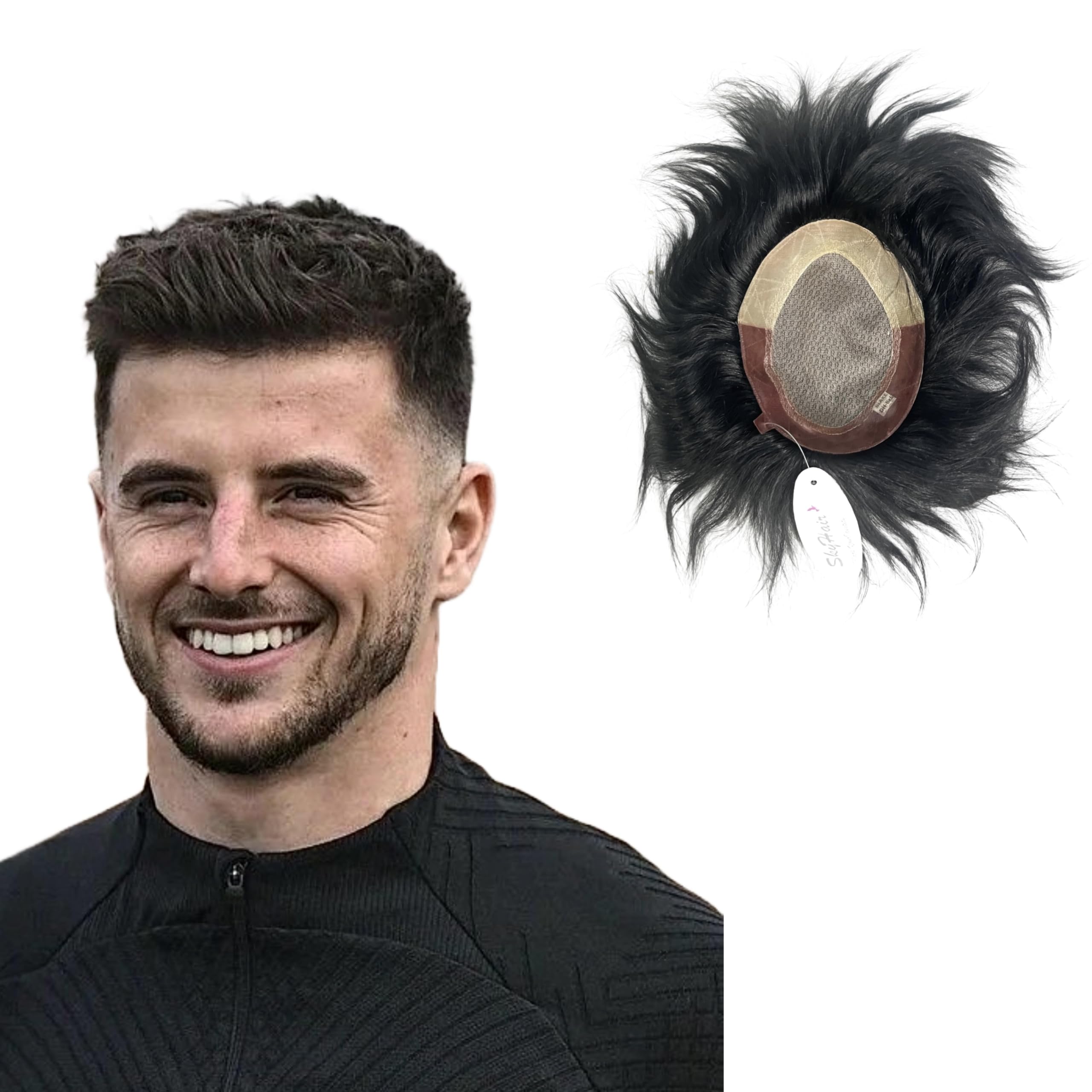 SkyHair 2 Shade PU Border BLAKE Monofilament Base Hair Patch for Men | PREMIUM Series 100% Human Hair Wig | Durable and Ultra Comfort Toupee | Natural Looking System Install with Hair Patch Clips, Glue or Tape | (2 Layer Black, 8x6)-image-3