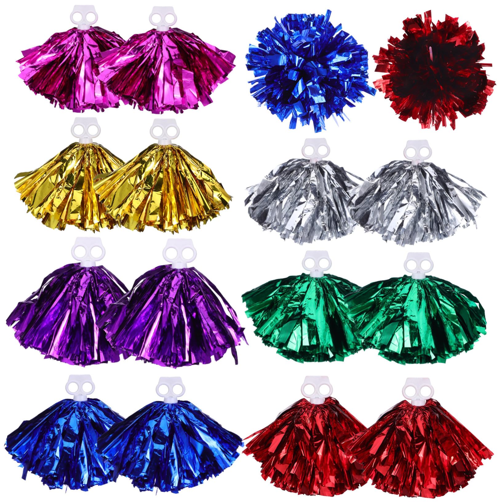 KOMBIUDA 7 Pairs Cheerleader Pom Poms with Finger Rings Colors Plastic for Sports Events Performances Accessories