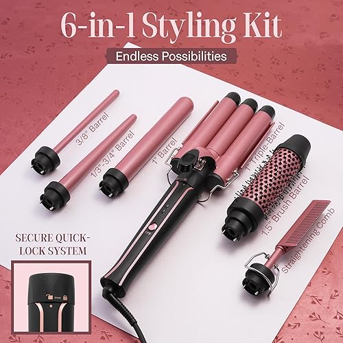 Miniatura 3 de Asani Juego de rizador 6 en 1  Beachwaver rizador de pelo con 3 barriles de pelo rizador, rizador cónico, espiral  Herramientas de peinado caliente