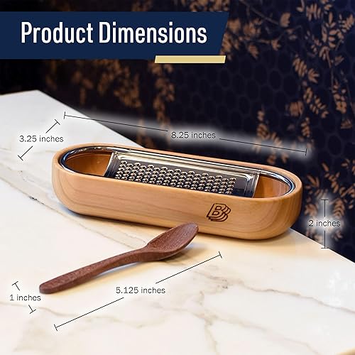 Miniatura 6 de Rallador de queso con recipiente, rallador de queso de acero inoxidable con cuenco de madera de cerezo, triturador fino de cocina para queso duro,