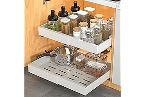 DEKAVA Pull Out Cabinet Organizer Expandable Drawer, 2-Pack 17" Adhesive with Nano Film